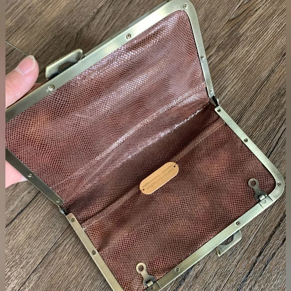 Handmade Genuine Ostrich Textured Cowhide, Kisslock Clutch/Passport Holder